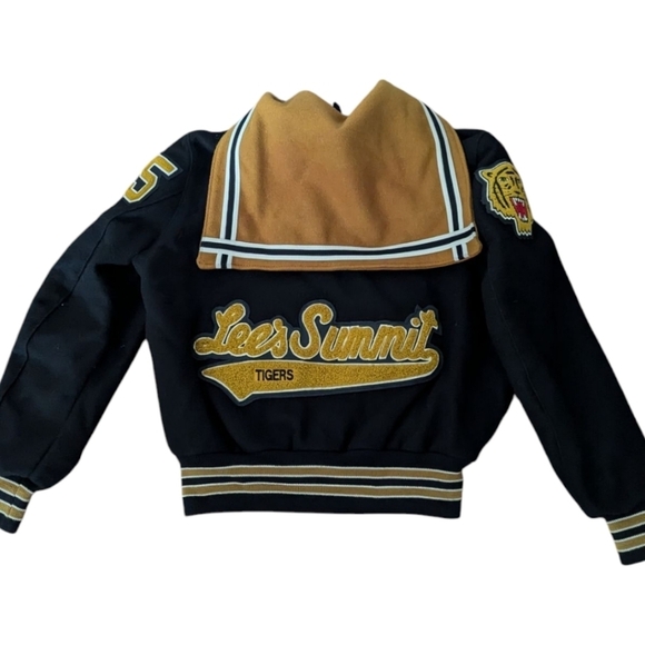 Vtg Black/ Gold Cheerleader Letterman Jacket Sailor Style Wool Blend Sz M/L - Picture 12 of 14